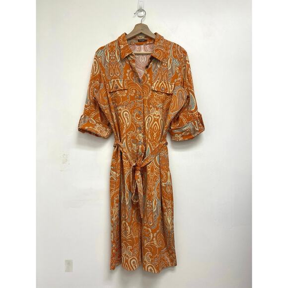 J. McLaughlin Paisley Print Catalina Cloth Belted Shirt Dress Colorful - Large - Picture 2 of 11
